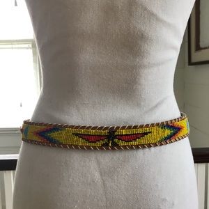 Vintage Beaded Southwest Boho Leather Belt